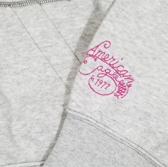 American Eagle Ladies Hoodie Size L Grey V-Neck Embroidered Spell-out - Picture 4 of 4